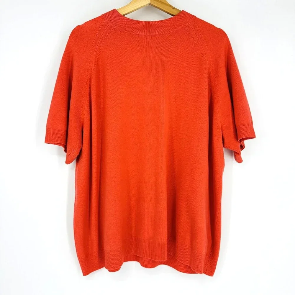 Hampshire Studio Coral Orange Mock Neck Knit Short Sleeve Zip Back Sweater 2X - Picture 1 of 7
